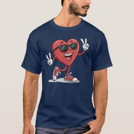 Leuke Hart Cartoon met Zonnebril Funny T-shirt