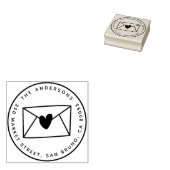 Leuke Hart Mail Ronde Familienaam & Retouradres Rubberstempel (Gestempeld)