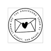Leuke Hart Mail Ronde Familienaam & Retouradres Rubberstempel (Afrduk)