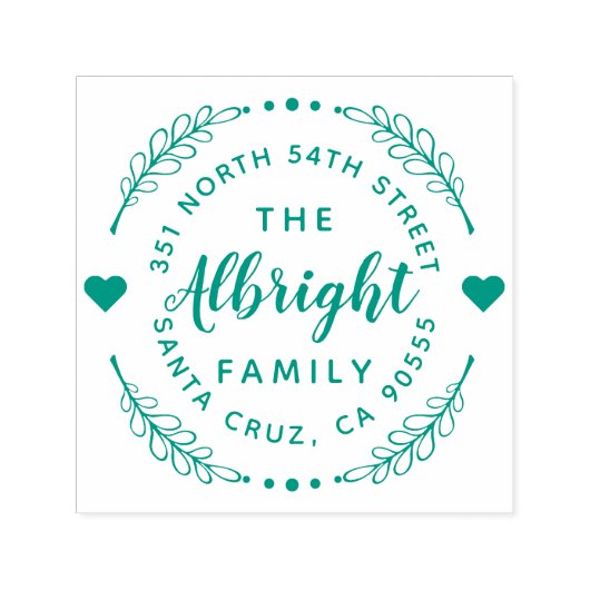 Leuke harten & krans familienaam retouradres  zelfinktende stempel (Design)