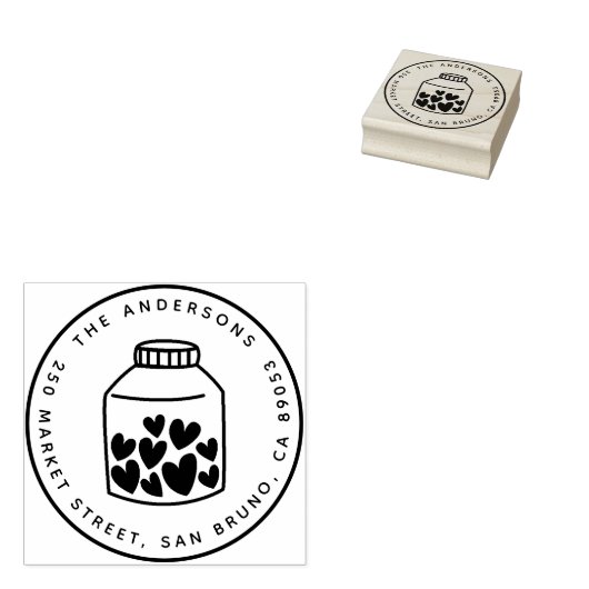Leuke harten Mason Jar Ronde Naam Retouradres Rubberstempel (Gestempeld)