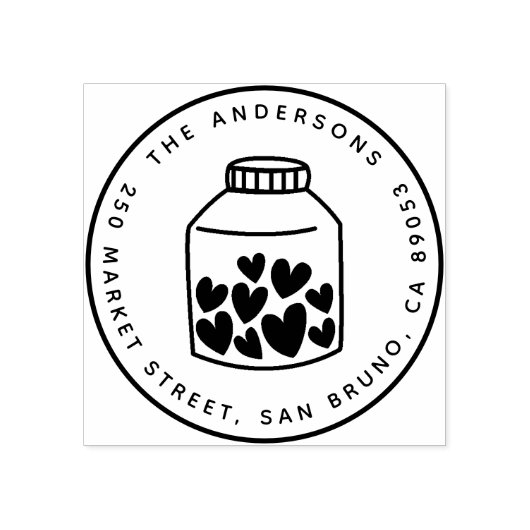 Leuke harten Mason Jar Ronde Naam Retouradres Rubberstempel (Afrduk)