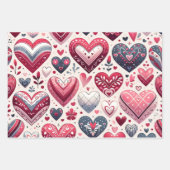 Leuke harten op Blue Whimsical Fancy Valentijnsdag Inpakpapier Vel (Voorkant)
