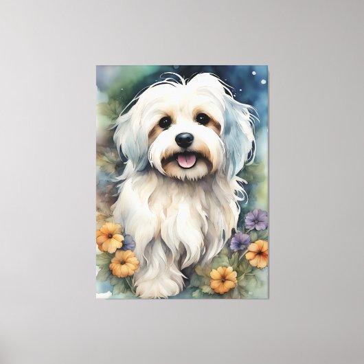 Leuke Havanese Hond in Waterverf Canvas Afdruk (Voorkant)