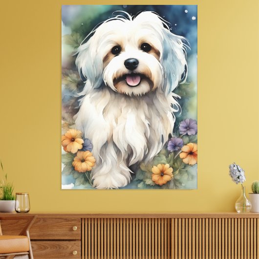 Leuke Havanese Hond in Waterverf Canvas Afdruk (Insitu (Woonkamer))