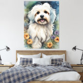 Leuke Havanese Hond in Waterverf Canvas Afdruk (Insitu (Slaapkamer))
