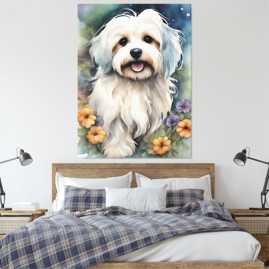Leuke Havanese Hond in Waterverf Canvas Afdruk (Insitu (Slaapkamer))