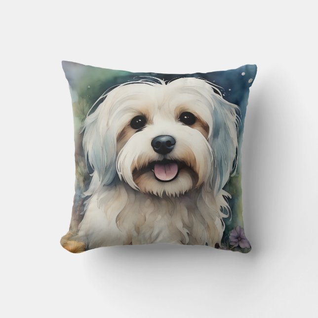 Leuke Havanese Hond in Waterverf Kussen (Voorkant)