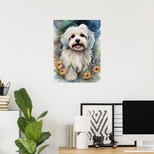 Leuke Havanese Hond in Waterverf Poster (Thuiskantoor)
