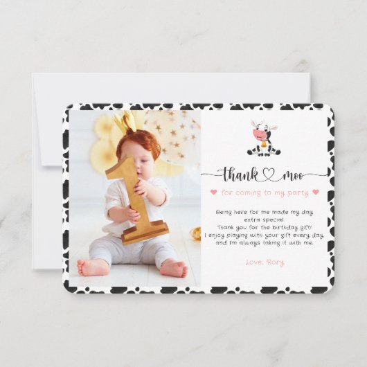 Leuke Heilige Koe Meisje Grappig Roze Baby Eerste Bedankkaart (Voorkant)