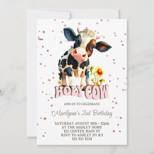 Leuke Heilige Koe Roze 2e Verjaardag Kaart (Voorkant)