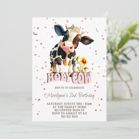 Leuke Heilige Koe Roze 2e Verjaardag Kaart (Staand voorkant)