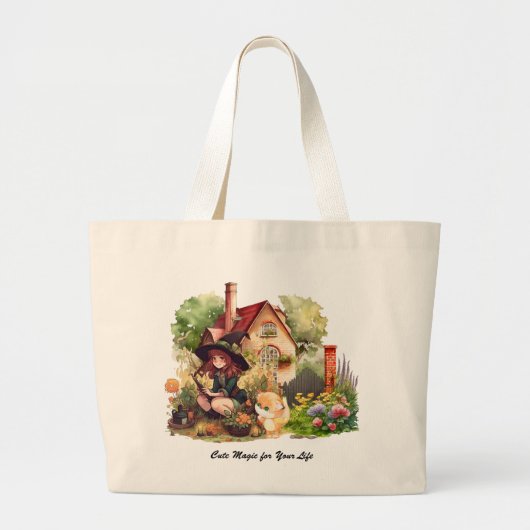 Leuke heks en vos grote tote bag (Voorkant)