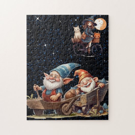Leuke heks en vrolijke kabouters in Sterrennacht p Legpuzzel (Verticaal)