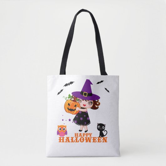 Leuke heks Halloween canvas tas (Voorkant)