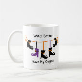 Leuke heks kan beter mijn koffieschoenen Halloween Koffiemok (Links)