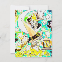 Leuke heks kunstprint voor Halloween Feestdagenkaart