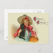 Leuke heks meisje zwart kat pompoen briefkaart (Voorkant / Achterkant)