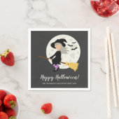 Leuke heks vliegen op een bezem Halloween feest Servet (Insitu)