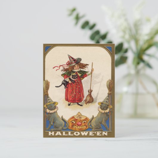 Leuke heks zwarte kat Jack O' lantaarn Briefkaart (Staand voorkant)