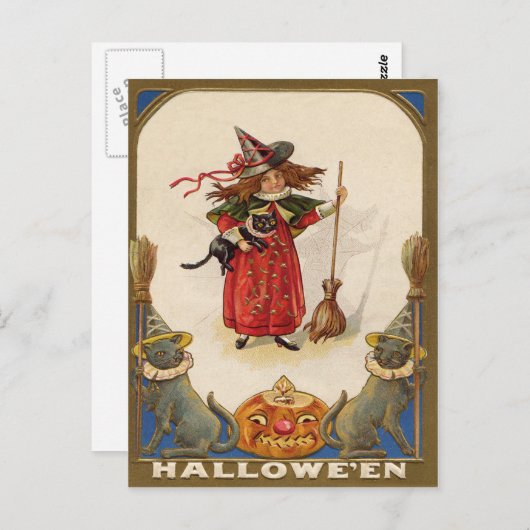 Leuke heks zwarte kat Jack O' lantaarn Briefkaart (Voorkant / Achterkant)