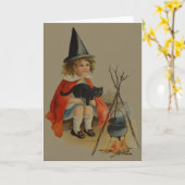 Leuke heks zwarte kat ketel vuur kaart (Gele Bloem)