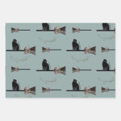 Leuke heksen bloemenroze bezemsteel zwarte kat inpakpapier vel (Voorkant 2)