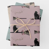 Leuke heksen bloemenroze bezemsteel zwarte kat inpakpapier vel (In situ)