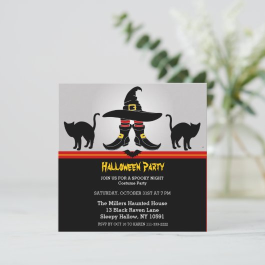 Leuke Hekserige Halloween Feest Uitnodiging (Staand voorkant)