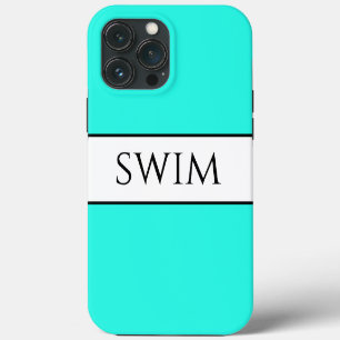 Leuke helder retro aqua mint witte strepen zwem te iPhone 13 pro max hoesje