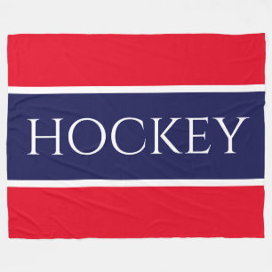 Leuke Helder Rood Wit Marine Blauw "HOCKEY" Stripe Fleece Deken