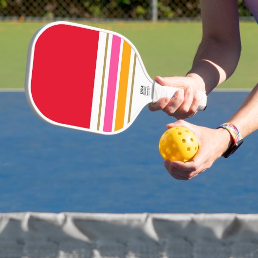 Leuke Helder Rood Wit Roze Geel Racing Stripes Pickleball Paddle (Insitu)