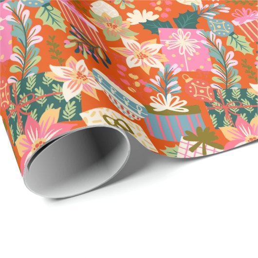 Leuke heldere kleurrijke kerstvakantie cadeaupapier (Rol Hoek)