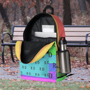 Leuke, heldere monogram regenboog kleur strepen bl bedrukte rugzak
