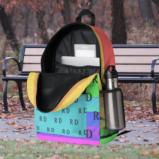 Leuke, heldere monogram regenboog kleur strepen bl bedrukte rugzak