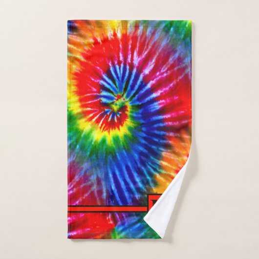 Leuke Heldere Regenboog Retro Tie Dye Rood Monogra Bad Handdoek (Handdoek)