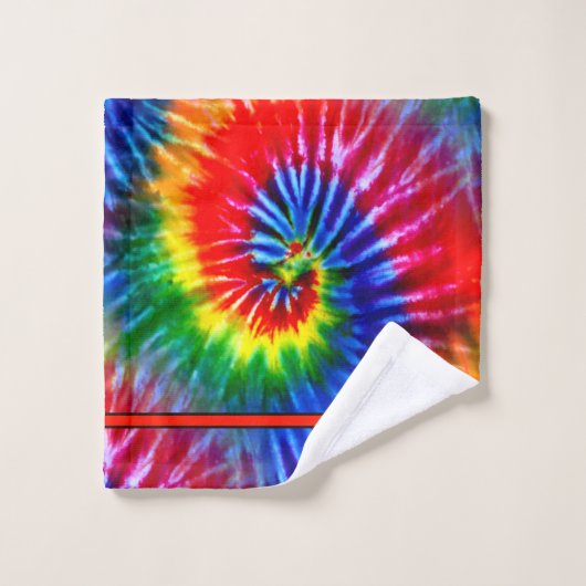 Leuke Heldere Regenboog Retro Tie Dye Rood Monogra Bad Handdoek (Wasdoekje)