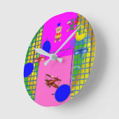 Leuke Heldere Roze Blokken op Gouden Ring Muur Klo Ronde Klok (Hoek)