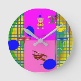 Leuke Heldere Roze Blokken op Gouden Ring Muur Klo Ronde Klok