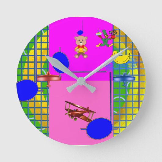 Leuke Heldere Roze Blokken op Gouden Ring Muur Klo Ronde Klok (Voorkant)