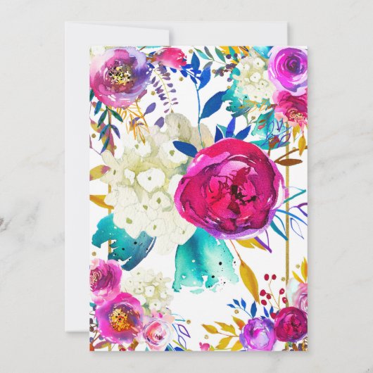 Leuke heldere, sterke waterverf bloemen verjaardag kaart (Achterkant)