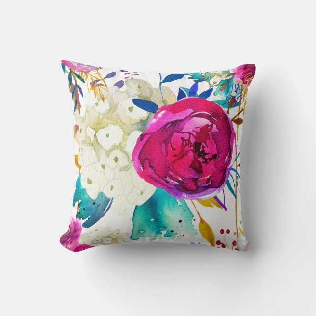 Leuke heldere vette waterverf bloemenkleurspat kussen (Voorkant)