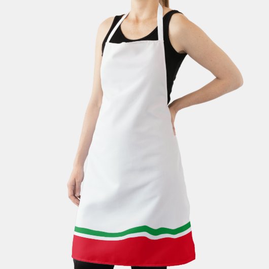 Leuke Heldergroene Rode Hem Racing Stripes op Wit Schort (Insitu)