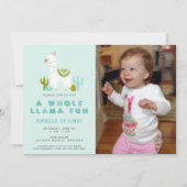 Leuke hele Llama Fun Aqua Eerste verjaardag Foto Kaart (Voorkant)