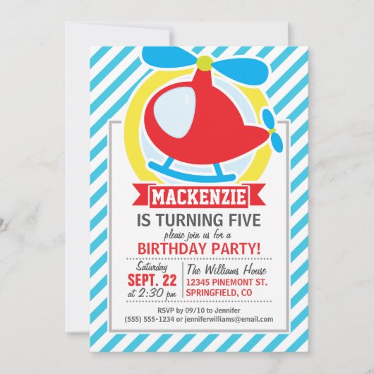 Leuke helikopter; Blauwe & Witte Strepen Kaart (Voorkant)