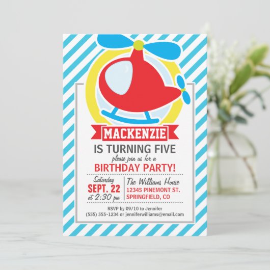 Leuke helikopter; Blauwe & Witte Strepen Kaart (Staand voorkant)