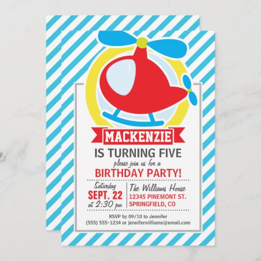 Leuke helikopter; Blauwe & Witte Strepen Kaart (Voorkant / Achterkant)