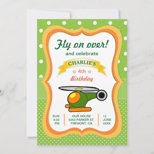 Leuke Helikopter Kids Verjaardagsfeestuitnodiging Kaart (Voorkant)