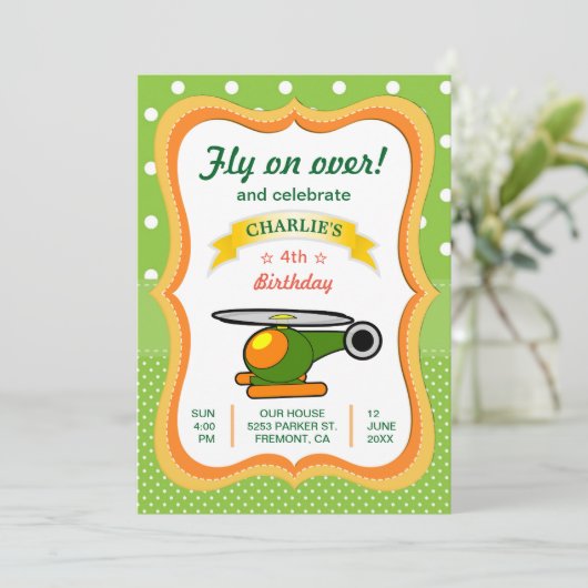 Leuke Helikopter Kids Verjaardagsfeestuitnodiging Kaart (Staand voorkant)