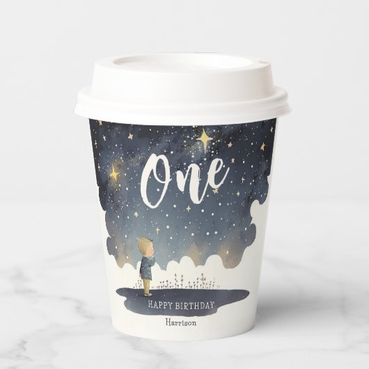 Leuke Hemelse Verjaardagssterren Waterverf Boy Papieren Bekers (Voorkant)